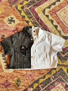 ACED IT - Two-Tone Black & White Cropped Denim Shirt Jacket